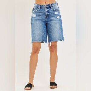 RISEN Tummy Control Slouchy Distressed Bermuda Jean Shorts